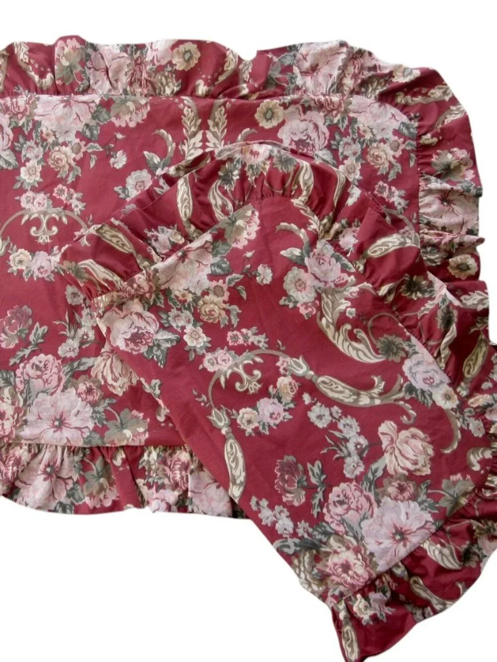 Vintage 90s Ralph Lauren Danielle Marseilles 2 Standard Size Shams Ruffled Red F